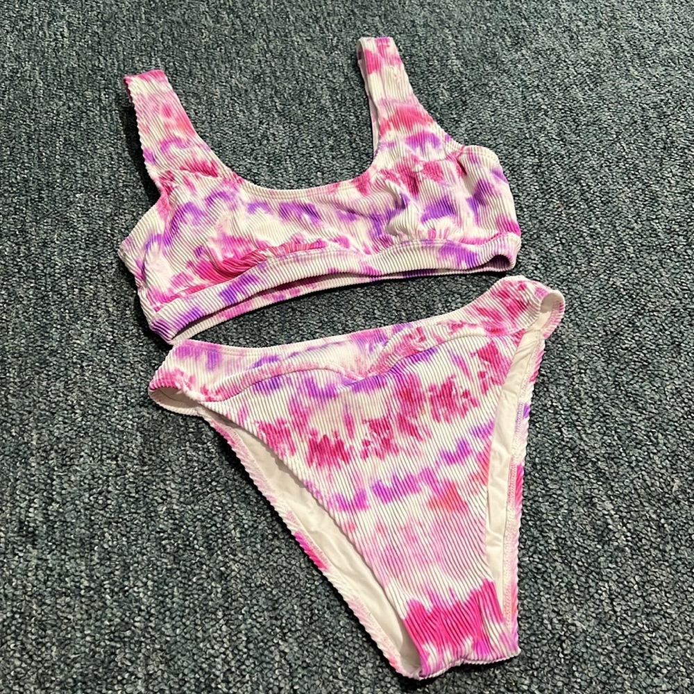 PINK VICTORIA’S SECRET tye dye cheeky pink bikini ribbed high cut high waist  M